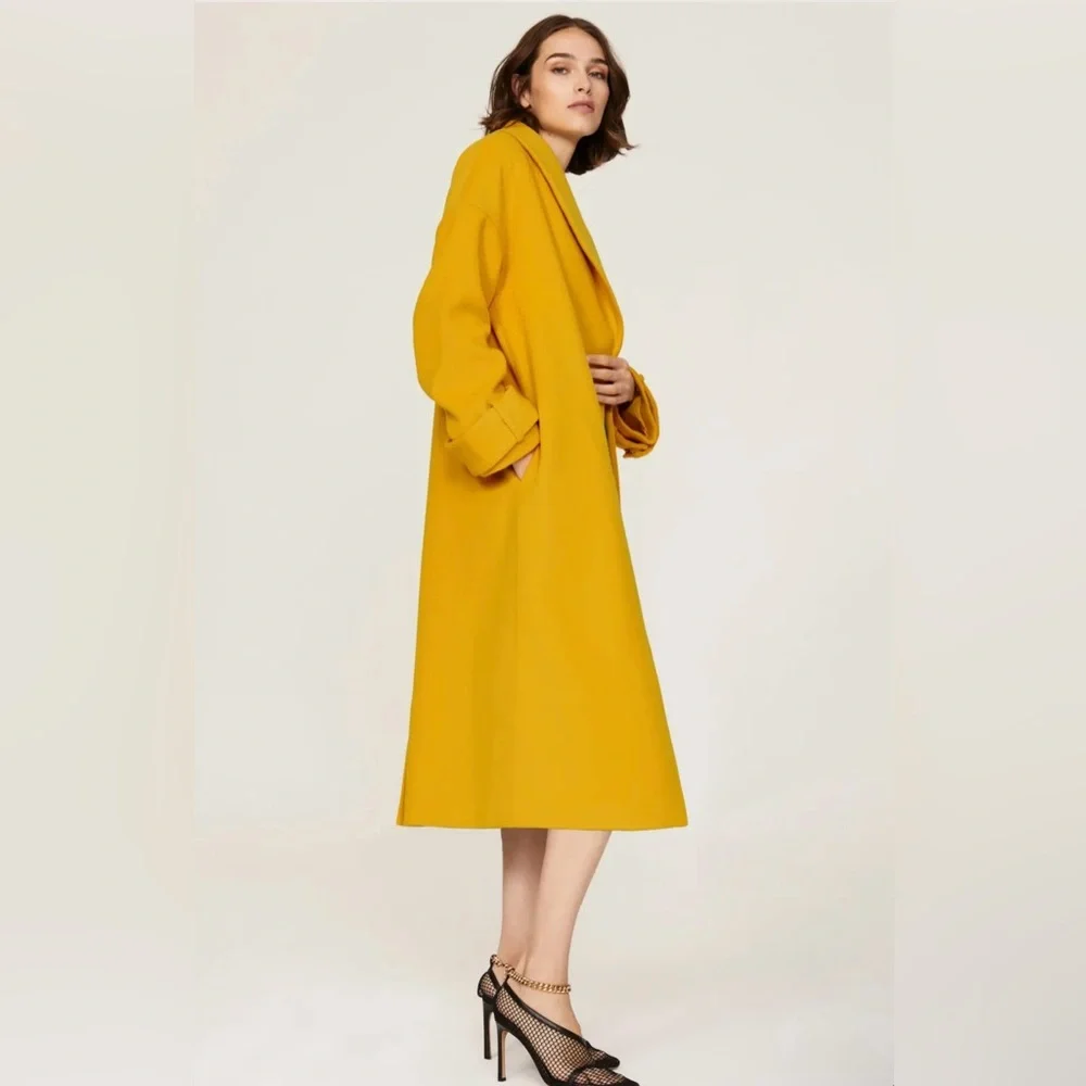 NWOT Marina Moscone × RTR Yellow Wool Blend Cocoon Coat - Picture 4 of 12